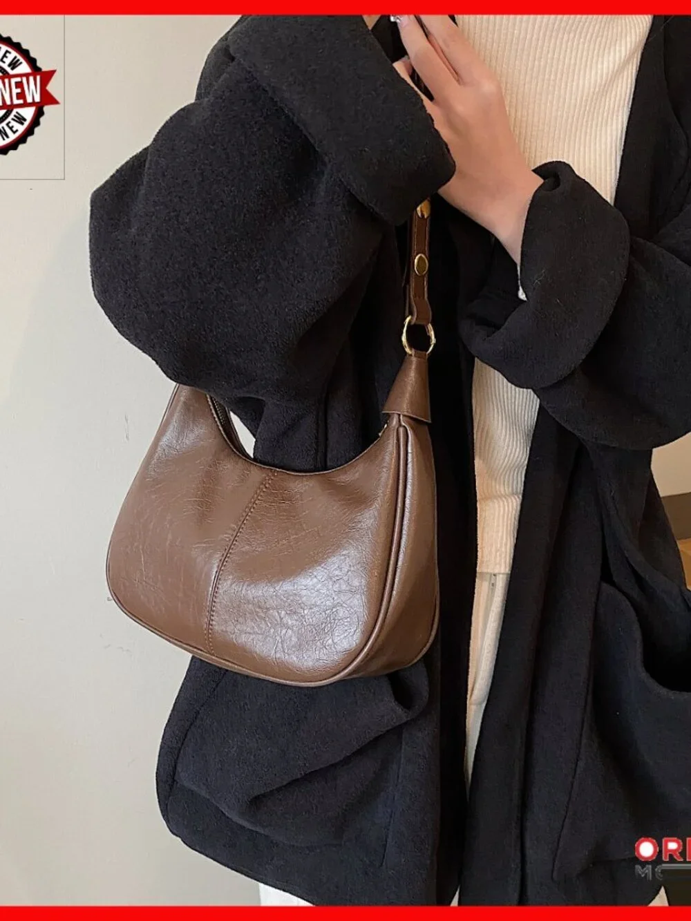 Small Hobo Shoulder Bag Vegan Leather Adjustable Strap Crossbody Purse